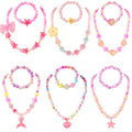 PinkSheep 6-Piece Beaded Jewelry Set for Little Girls - Necklaces and Bracelets with Heart & Mermaid Themes