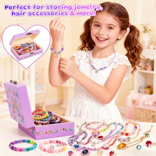 PinkSheep Butterfly Jewelry Box DIY Kit for Girls 6-12 - Wooden Treasure Box with Necklace & Bracelet