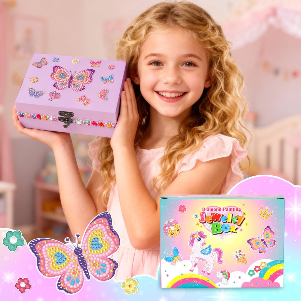 PinkSheep Butterfly Jewelry Box DIY Kit for Girls 6-12 - Wooden Treasure Box with Necklace & Bracelet