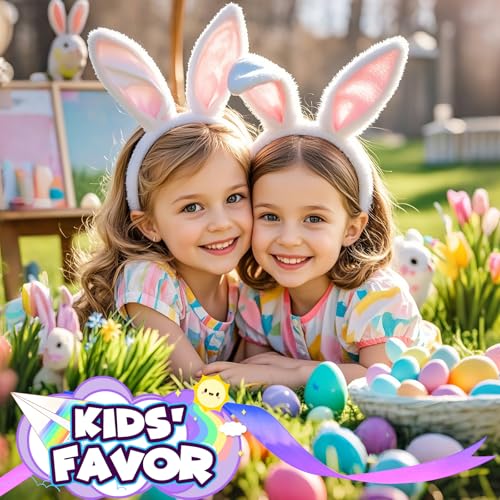 PinkSheep Easter Bunny Ears Headband, Tail & Gloves Set for Girls – Nylon, Machine Washable