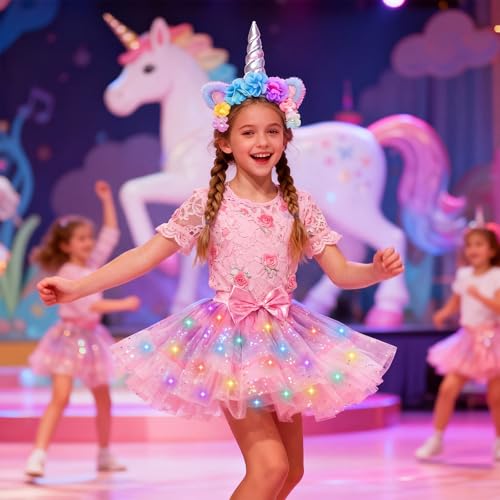 PinkSheep LED Light-Up Tutu Skirt & Headband Costume Set for Girls