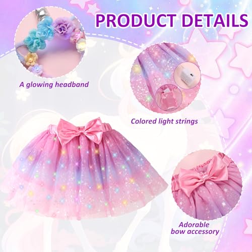 PinkSheep LED Light-Up Tutu Skirt & Headband Costume Set for Girls