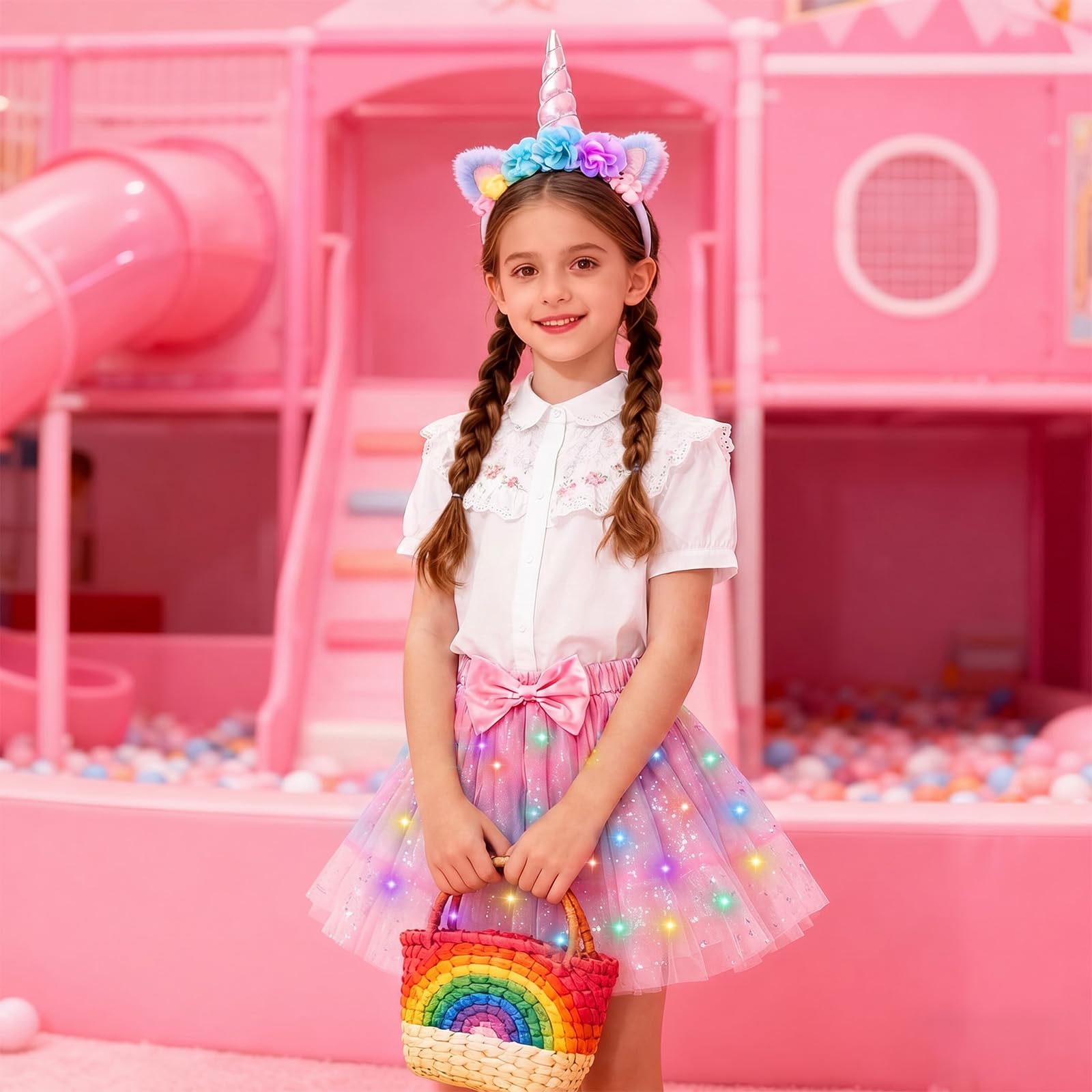 PinkSheep LED Light-Up Tutu Skirt & Headband Costume Set for Girls