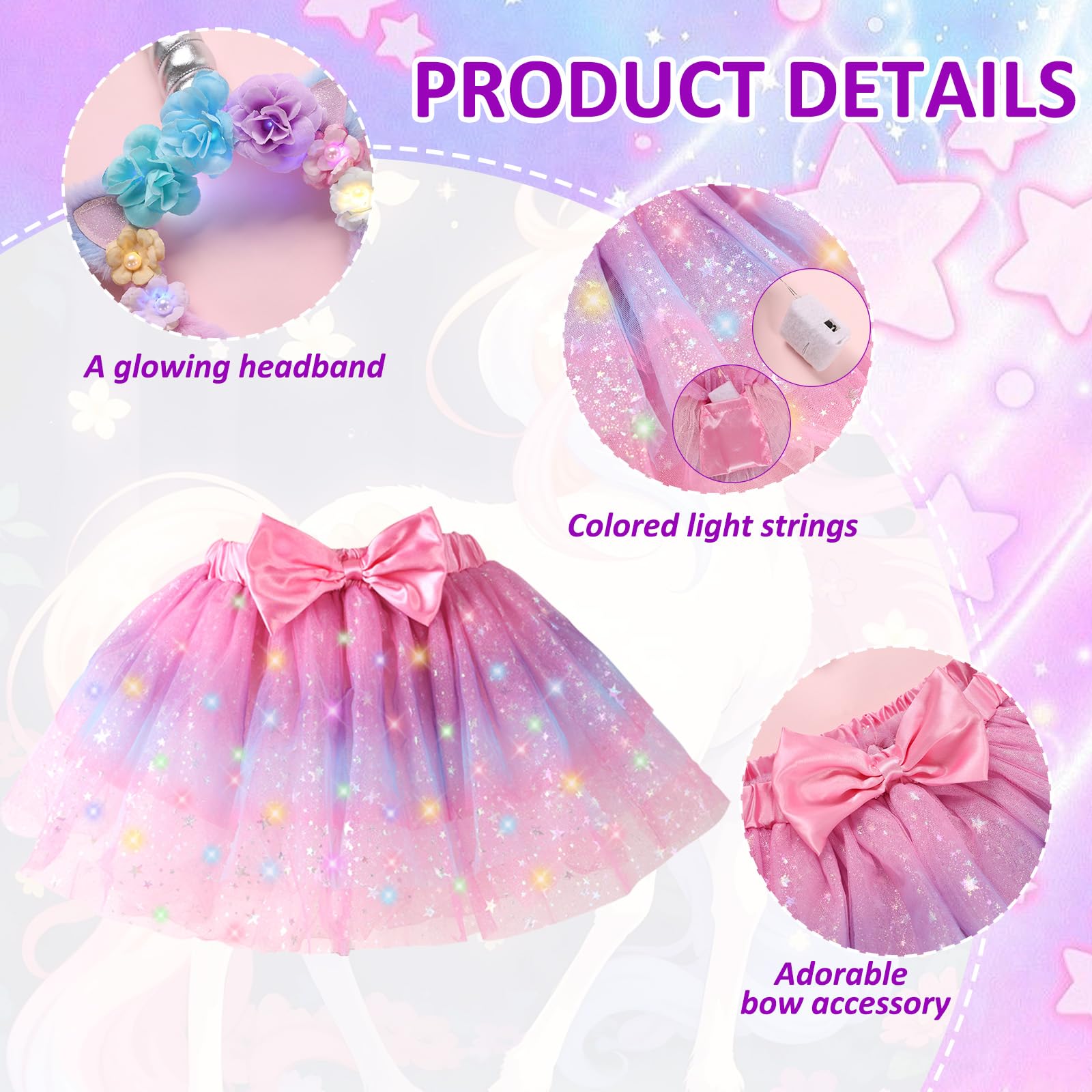 PinkSheep LED Light-Up Tutu Skirt & Headband Costume Set for Girls