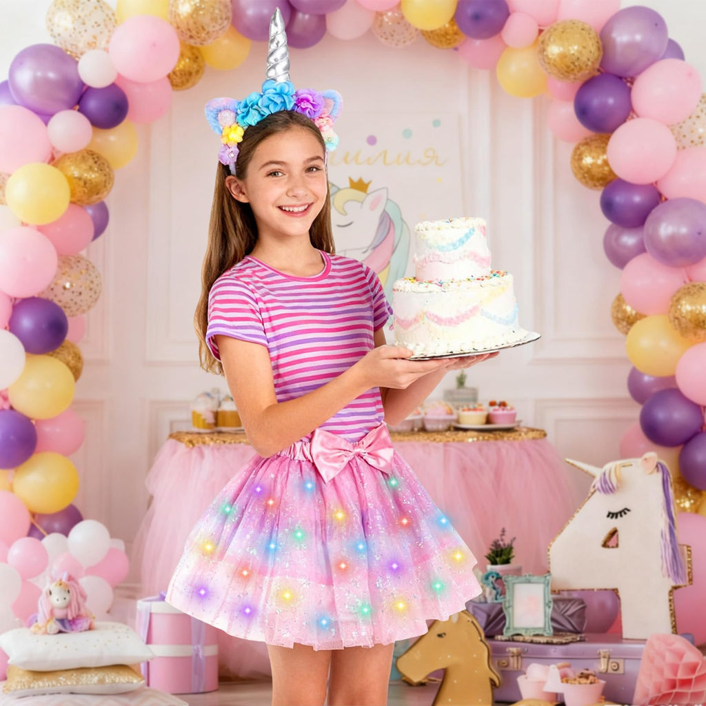 PinkSheep LED Light-Up Tutu Skirt & Headband Costume Set for Girls