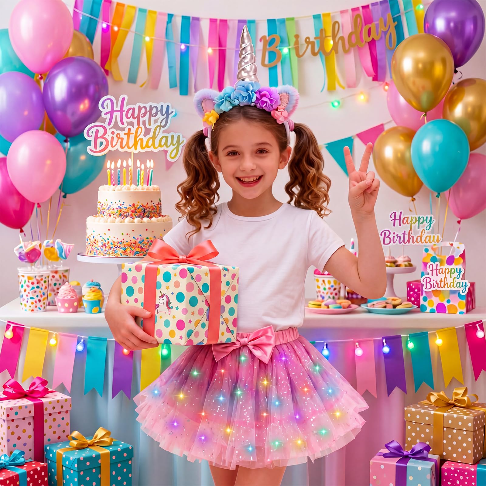 PinkSheep LED Light-Up Tutu Skirt & Headband Costume Set for Girls