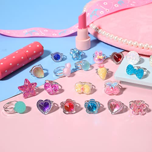 PinkSheep Little Girl Jewel Rings – Adjustable Toddler Rings for Ages 3-8, Dress-Up Jewelry with Gift Box