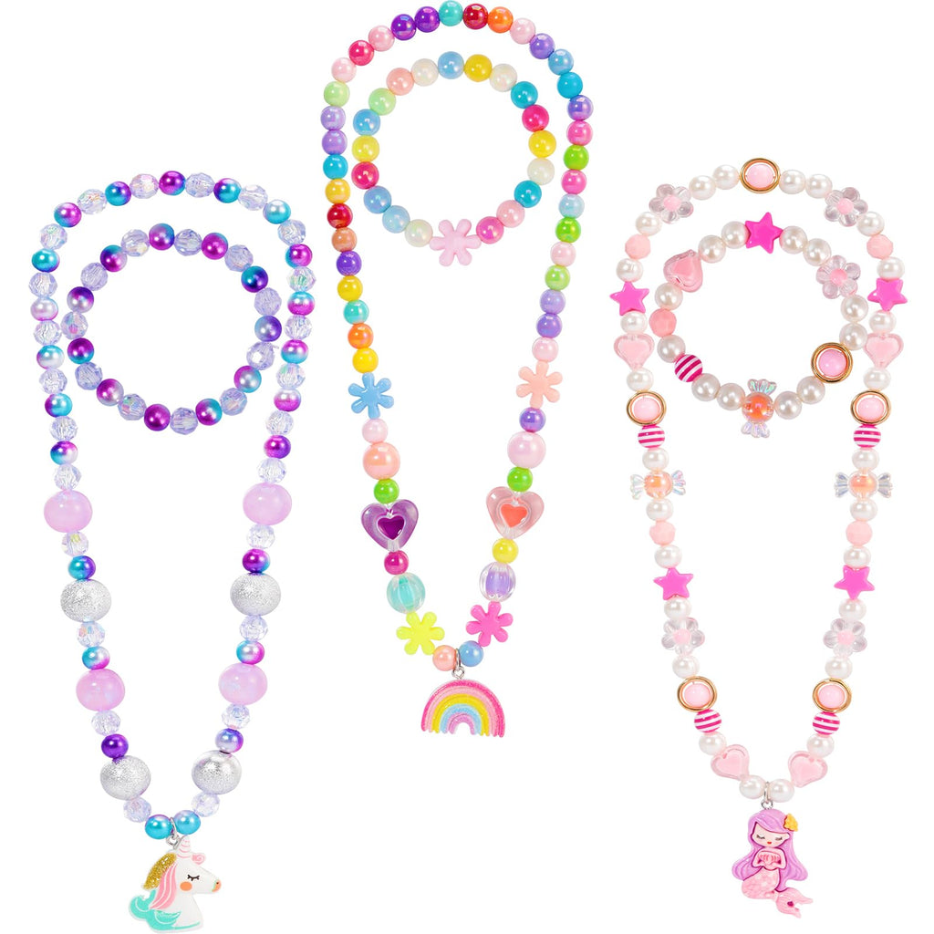 PinkSheep Toddler Jewelry Set - 3 Necklaces & 3 Bracelets for Little Girls (Ages 3-8) in Gift Box