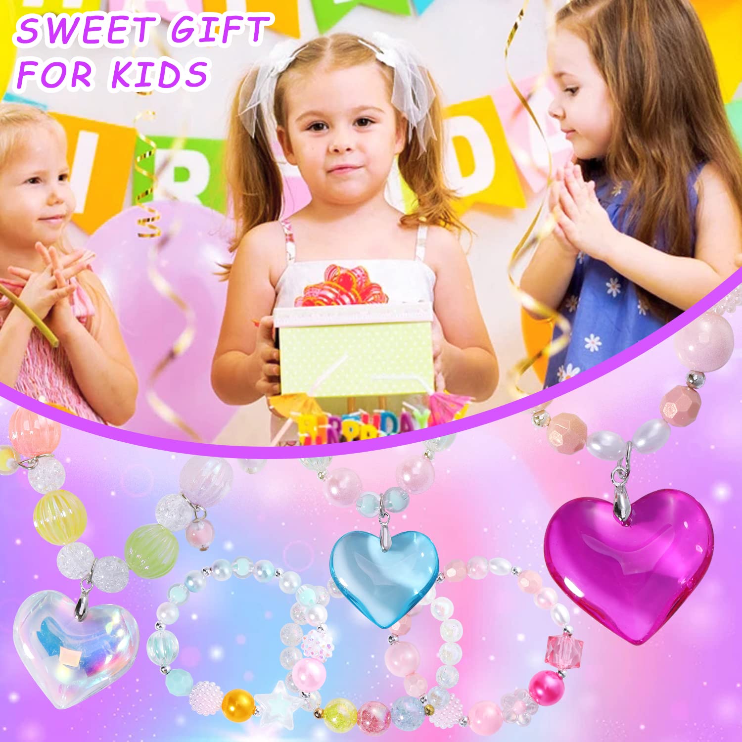 PinkSheep Toddler Jewelry Set – 9-Piece Necklace, Choker & Bracelet Collection for Little Girls, Gift Box Included