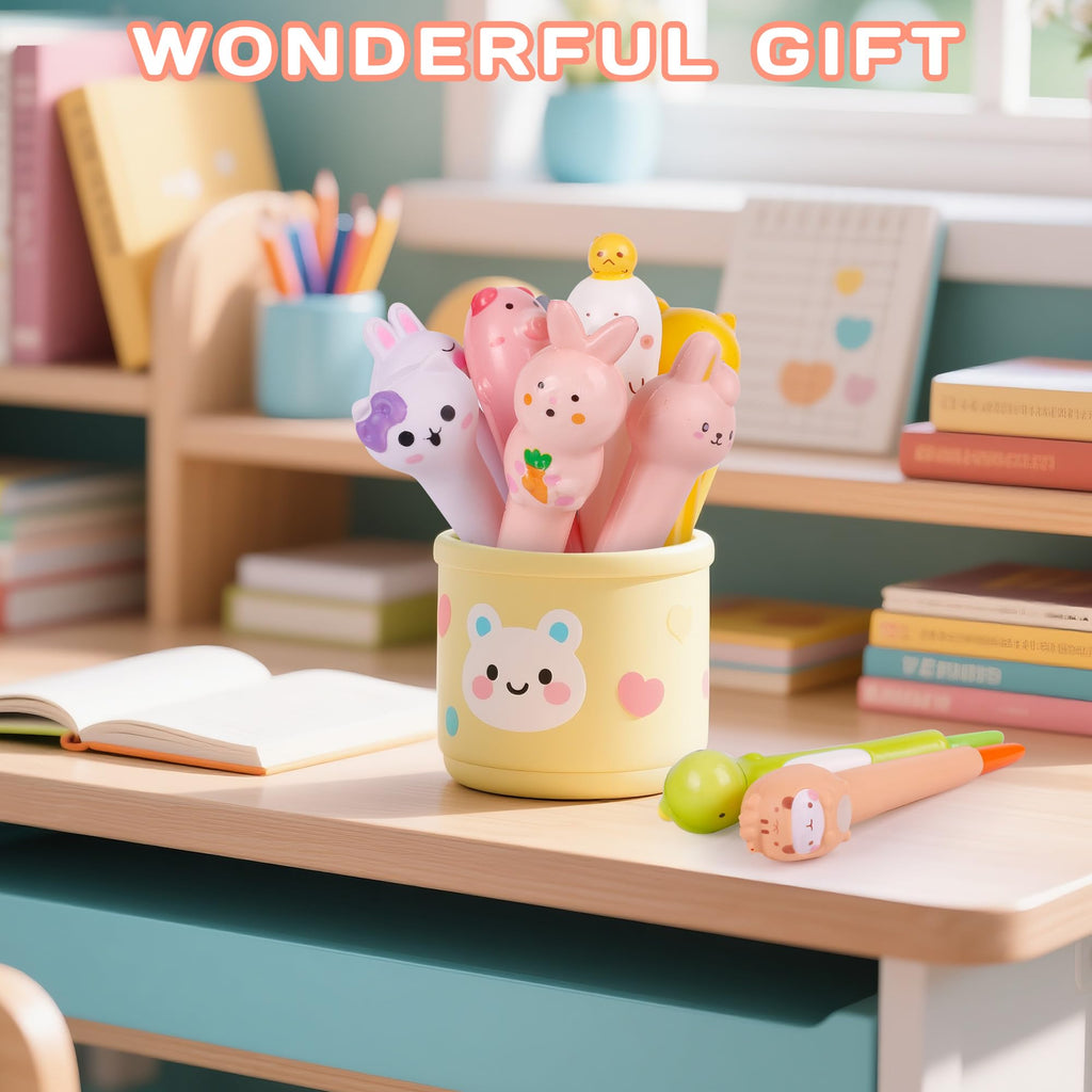 Pipigaty 10-Pack Kawaii Squishy Pens - Cute Animal Gel Pens for Easter Baskets, School Rewards, Stress Relief - 10 Different Shapes with Black Refills