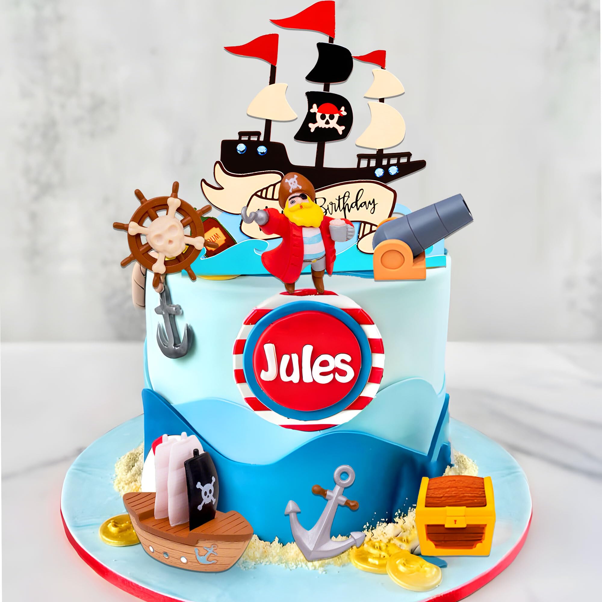 Pirate Birthday Cake Topper and Cupcake Picks Set – 8-Piece Treasure Hunt Cake Decorations by Roaring Good Time