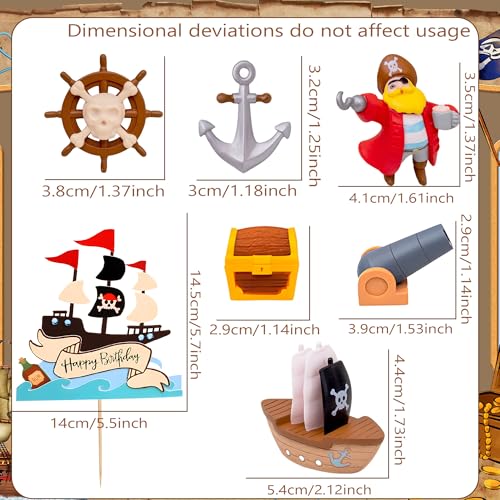 Pirate Birthday Cake Topper and Cupcake Picks Set – 8-Piece Treasure Hunt Cake Decorations by Roaring Good Time