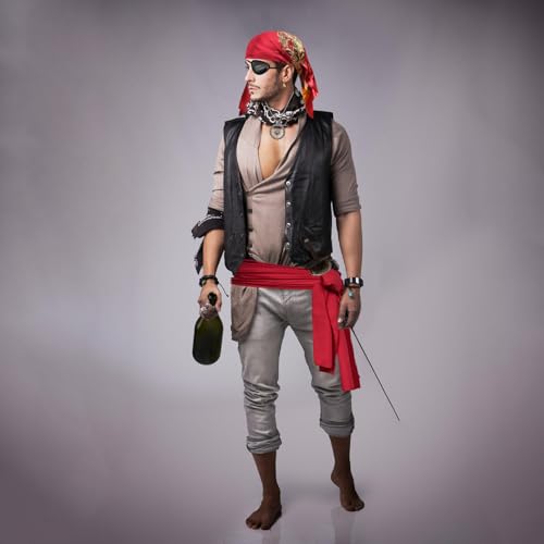 Pirate Costume Accessories Set – Bandana, Sash, Eye Patch, Coin Necklace & Earring for Halloween