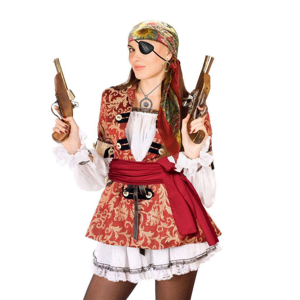 Pirate Costume Accessories Set – Bandana, Sash, Eye Patch, Coin Necklace & Earring for Halloween