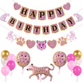 PIRESE Pink Cheetah Happy Birthday Banner Set – 13-Piece Animal Print Party Decorations