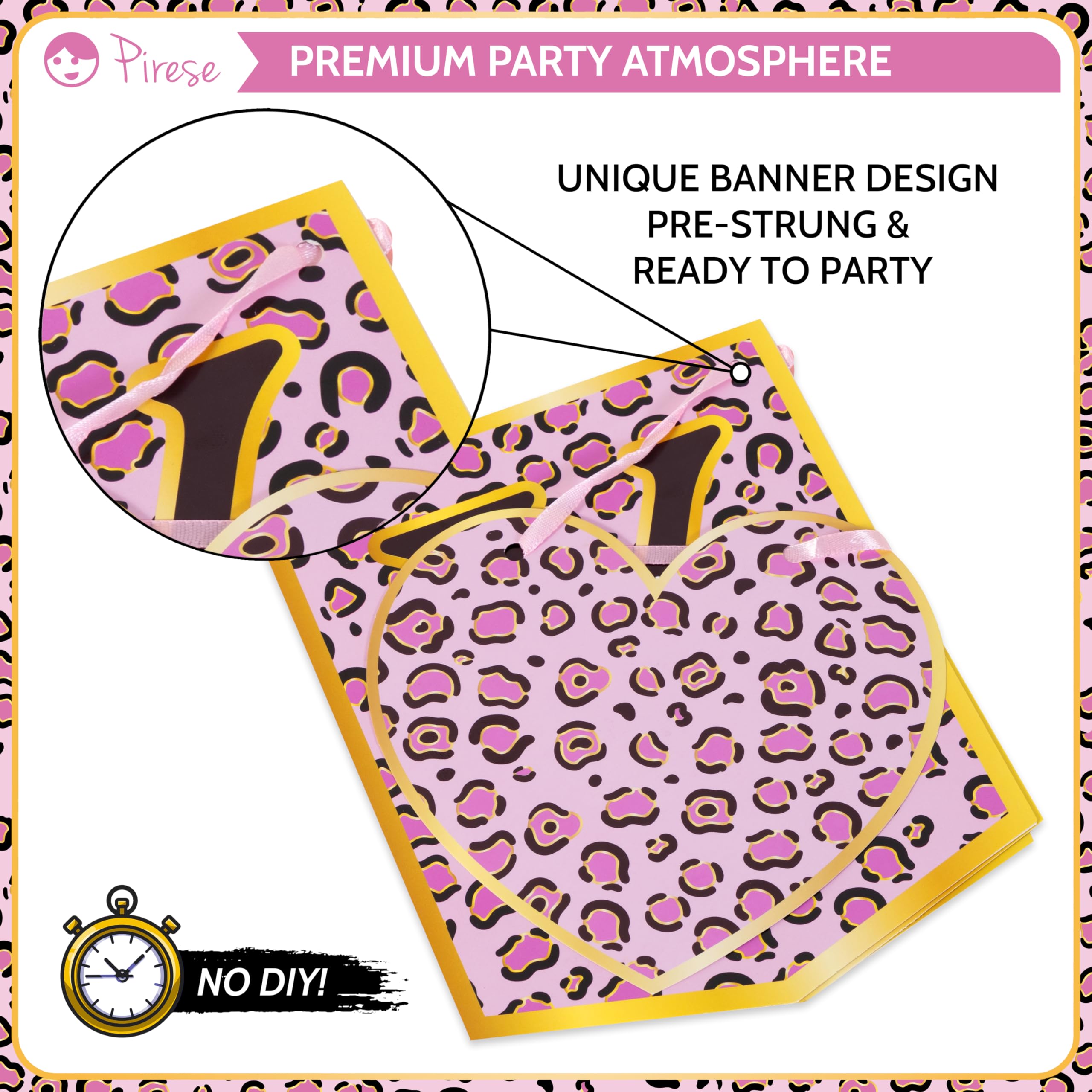 PIRESE Pink Cheetah Happy Birthday Banner Set – 13-Piece Animal Print Party Decorations