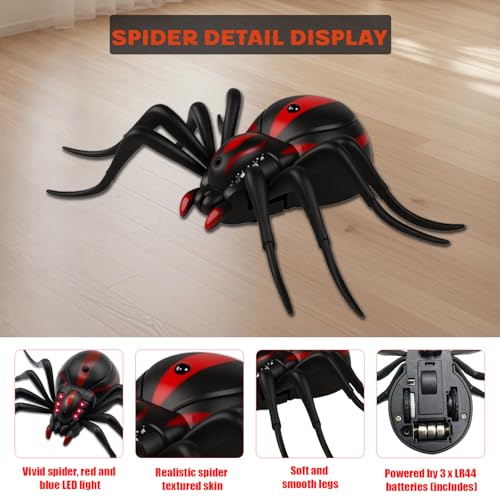 Pixibond Remote Control Spider Toy – Realistic RC Spider with LED Eyes, 8 Wriggling Legs, and Auto Mode for Pranks & Gifts