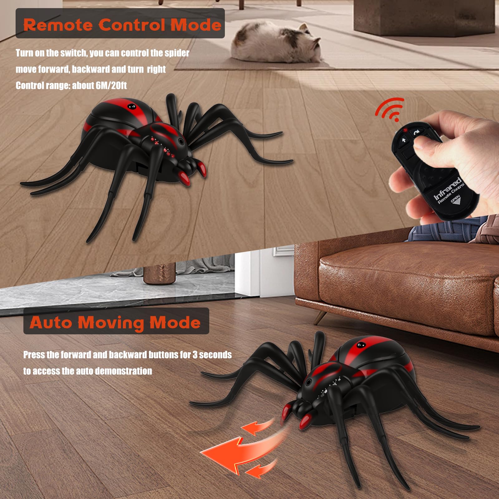 Pixibond Remote Control Spider Toy – Realistic RC Spider with LED Eyes, 8 Wriggling Legs, and Auto Mode for Pranks & Gifts