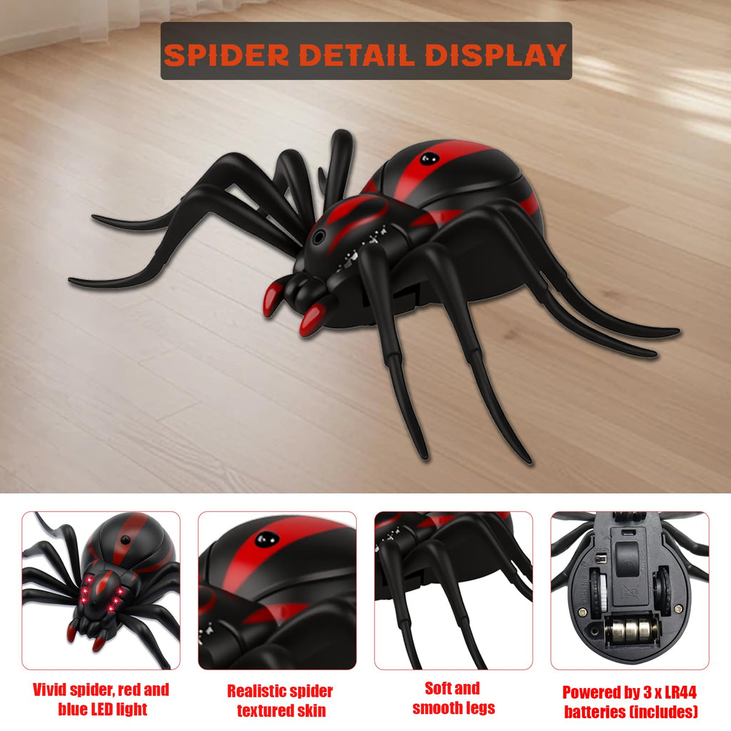 Pixibond Remote Control Spider Toy – Realistic RC Spider with LED Eyes, 8 Wriggling Legs, and Auto Mode for Pranks & Gifts