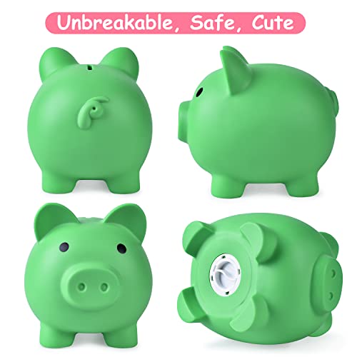 PJDRLLC Large Piggy Bank - Unbreakable Plastic Coin Bank for Kids, Green, 7 Inches Tall