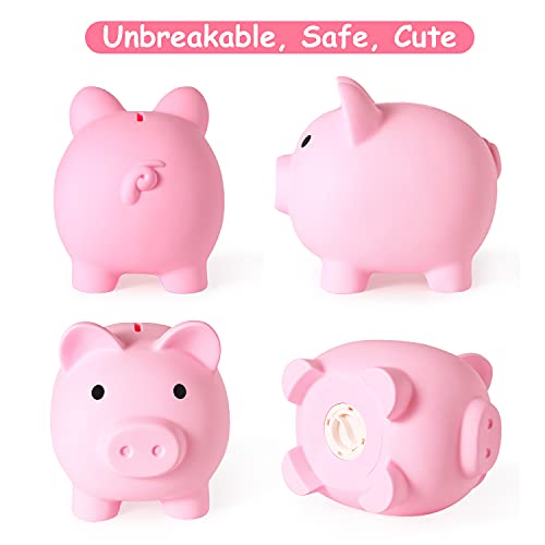 PJDRLLC Large Piggy Bank - Unbreakable Plastic Coin Bank for Kids (Pink)