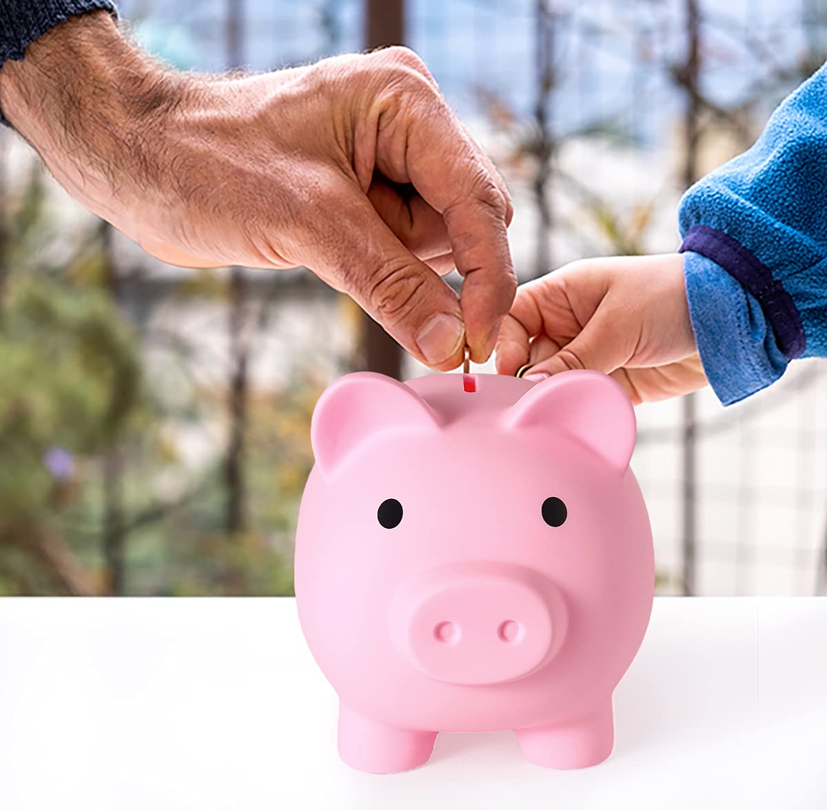 PJDRLLC Large Piggy Bank - Unbreakable Plastic Coin Bank for Kids (Pink)