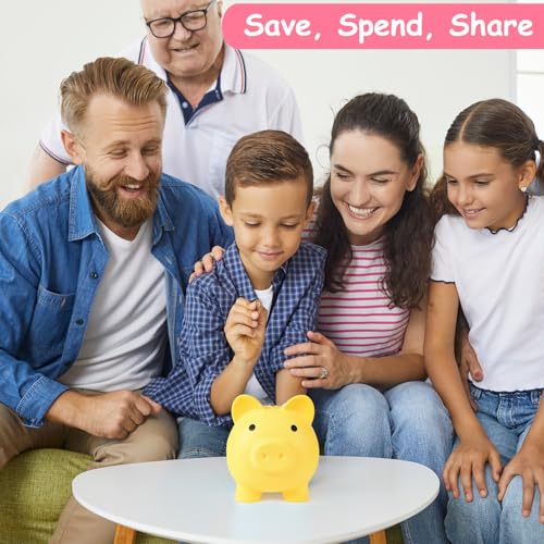 PJDRLLC Large Piggy Bank, Unbreakable Plastic Coin Bank for Kids, 7 x 5.9 x 6.3 Inches, Yellow