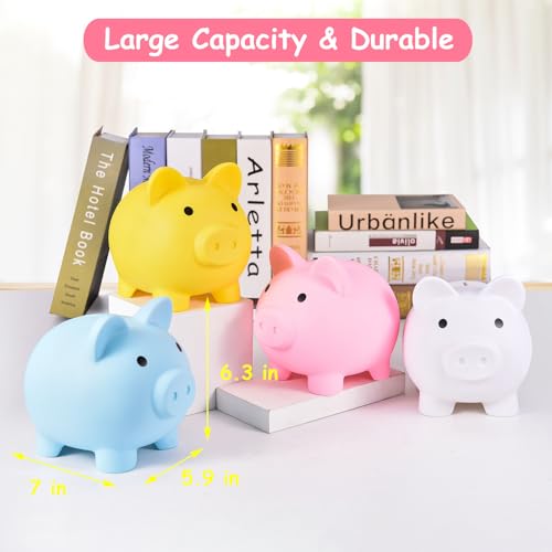 PJDRLLC Large Piggy Bank, Unbreakable Plastic Coin Bank for Kids, 7 x 5.9 x 6.3 Inches, Yellow