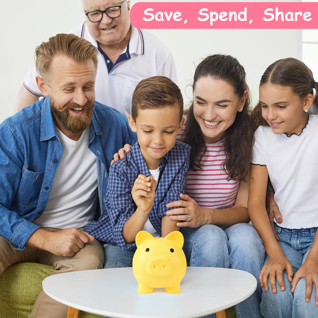 PJDRLLC Large Piggy Bank, Unbreakable Plastic Coin Bank for Kids, 7 x 5.9 x 6.3 Inches, Yellow
