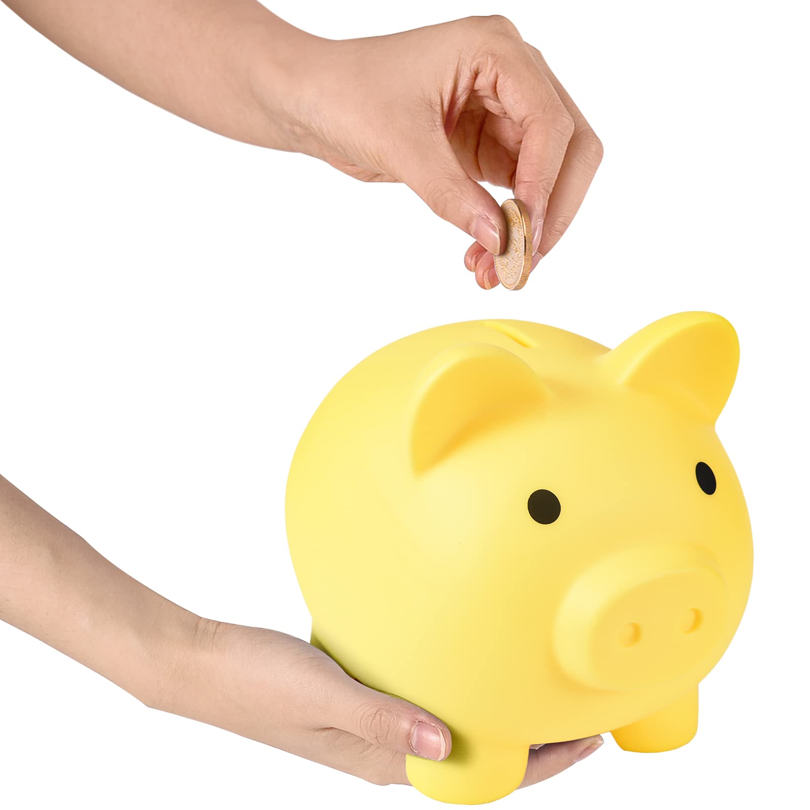 PJDRLLC Large Piggy Bank, Unbreakable Plastic Coin Bank for Kids, 7 x 5.9 x 6.3 Inches, Yellow