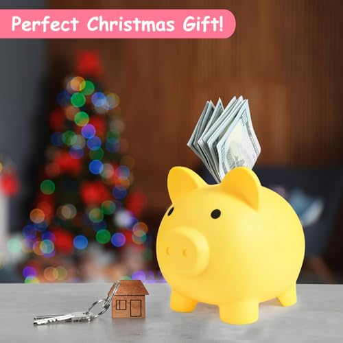 PJDRLLC Large Piggy Bank, Unbreakable Plastic Coin Bank for Kids, 7 x 5.9 x 6.3 Inches, Yellow