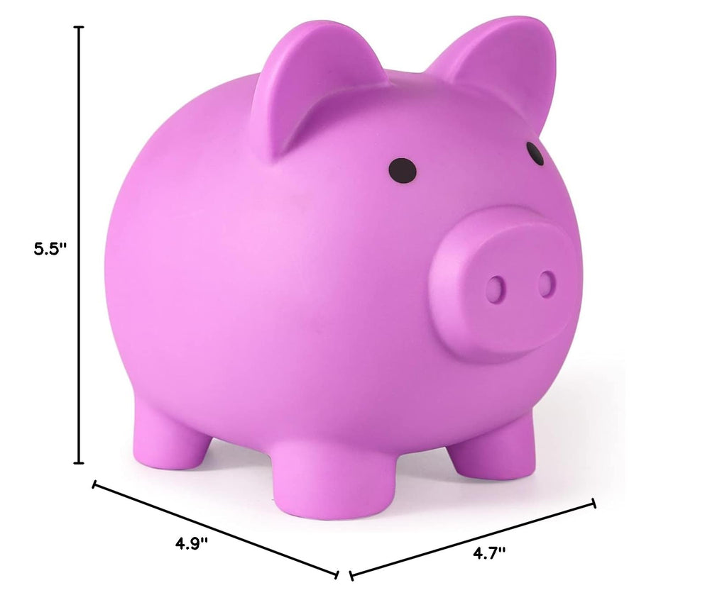 PJDRLLC Light Purple Piggy Bank – Unbreakable Plastic Coin Bank for Kids Ages 4-10, Medium Size with Easy-Access Bottom Knob