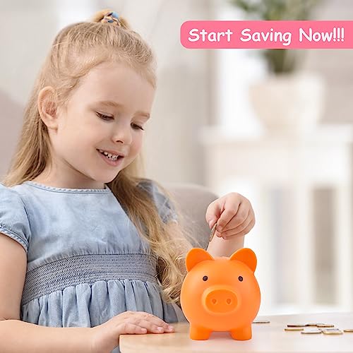 PJDRLLC Orange Piggy Bank: Sturdy Plastic Coin Bank for Kids, Medium Size 5.9x4.7x5.1 Inches, Safe Money Gift for Boys & Girls