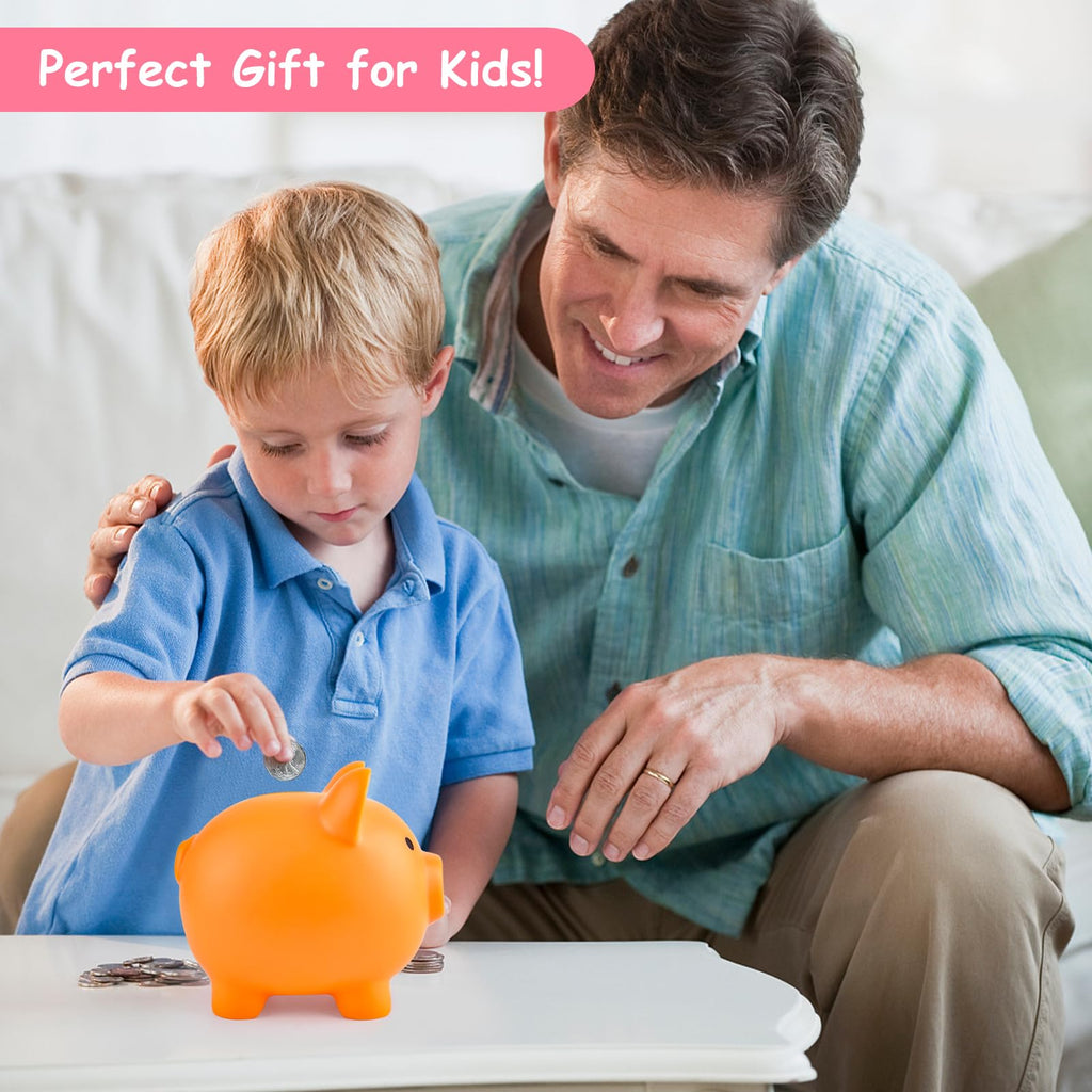 PJDRLLC Orange Piggy Bank: Sturdy Plastic Coin Bank for Kids, Medium Size 5.9x4.7x5.1 Inches, Safe Money Gift for Boys & Girls