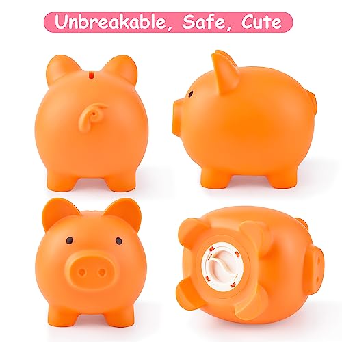 PJDRLLC Orange Piggy Bank: Sturdy Plastic Coin Bank for Kids, Medium Size 5.9x4.7x5.1 Inches, Safe Money Gift for Boys & Girls