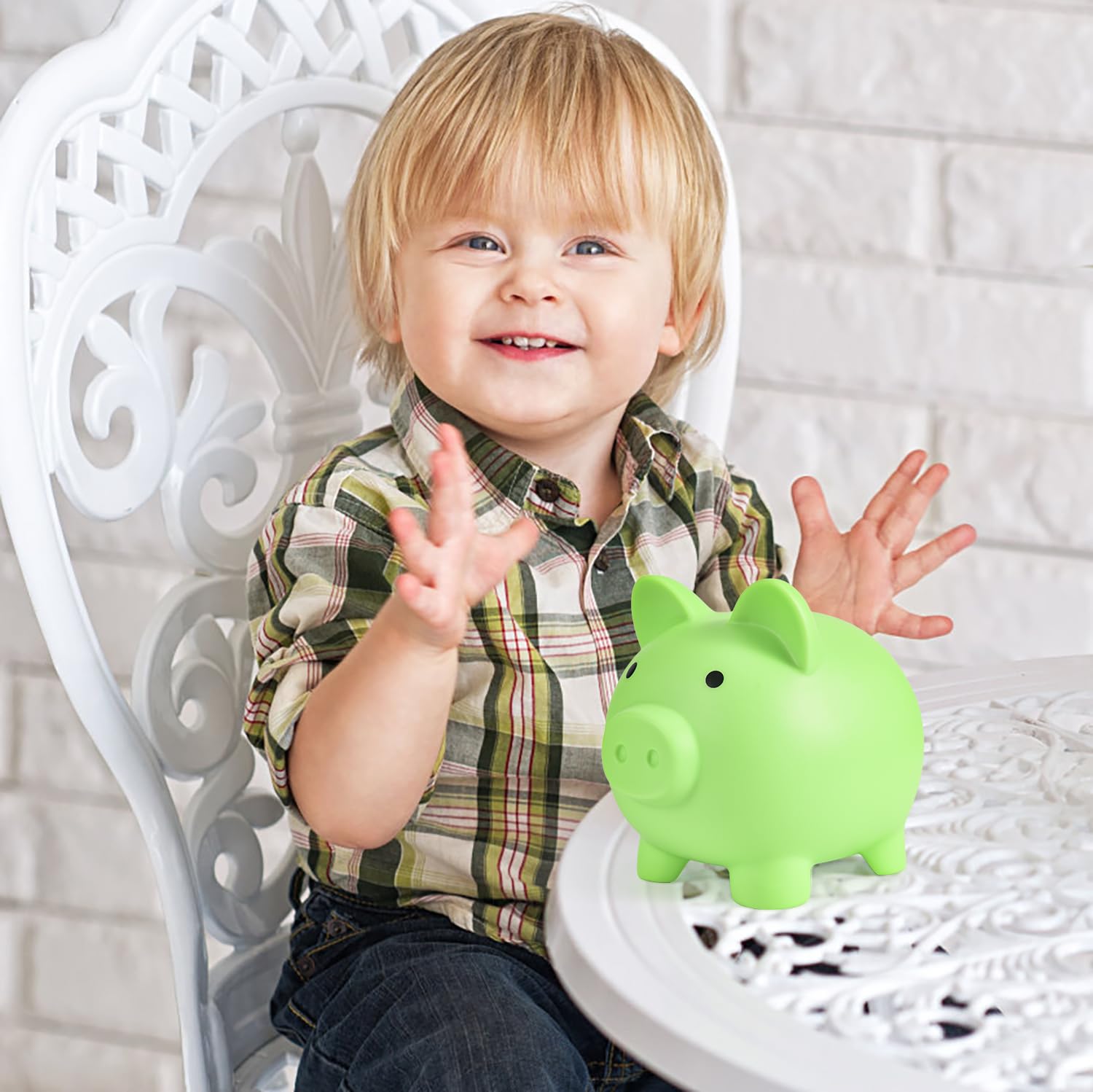 PJDRLLC Piggy Bank: Unbreakable Plastic Coin Bank for Kids Ages 4-10 (Light Green, Medium)