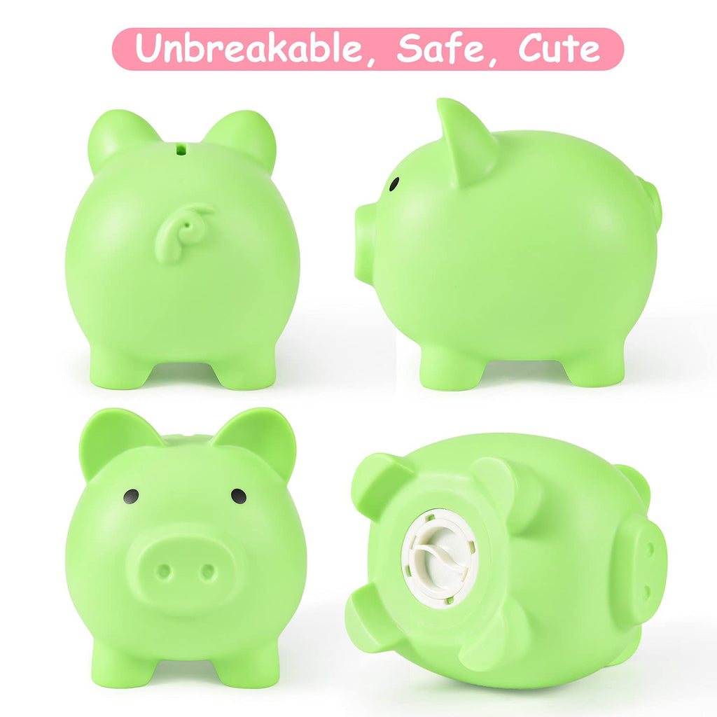 PJDRLLC Piggy Bank: Unbreakable Plastic Coin Bank for Kids Ages 4-10 (Light Green, Medium)