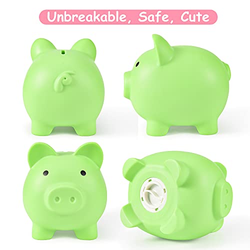 PJDRLLC Piggy Bank: Unbreakable Plastic Coin Bank for Kids Ages 4-10 (Light Green, Medium)