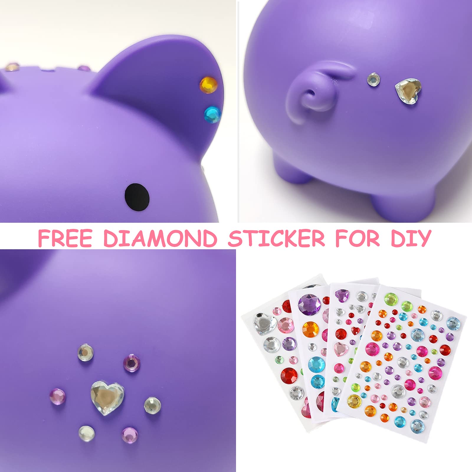 PJDRLLC Purple Plastic Piggy Bank for Kids – Unbreakable Coin Bank, Medium Size, Easy Access, Gift for Ages 4-10