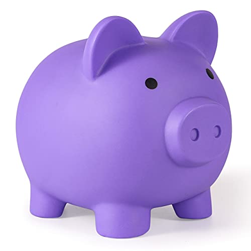 PJDRLLC Purple Plastic Piggy Bank for Kids – Unbreakable Coin Bank, Medium Size, Easy Access, Gift for Ages 4-10
