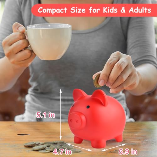PJDRLLC Unbreakable Plastic Piggy Bank - Medium Coin Bank for Kids, Red