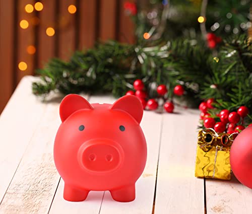 PJDRLLC Unbreakable Plastic Piggy Bank - Medium Coin Bank for Kids, Red