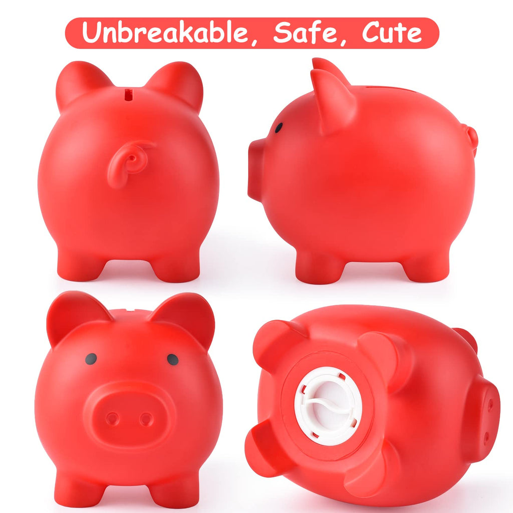 PJDRLLC Unbreakable Plastic Piggy Bank - Medium Coin Bank for Kids, Red