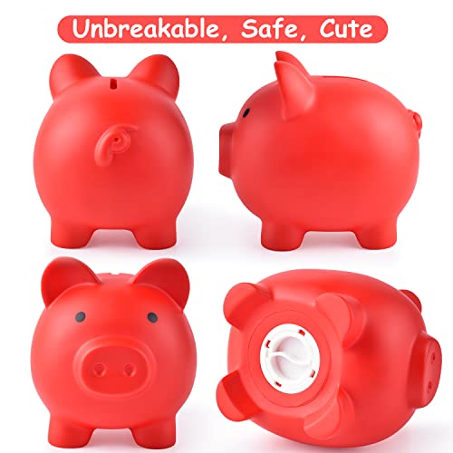 PJDRLLC Unbreakable Plastic Piggy Bank - Medium Coin Bank for Kids, Red