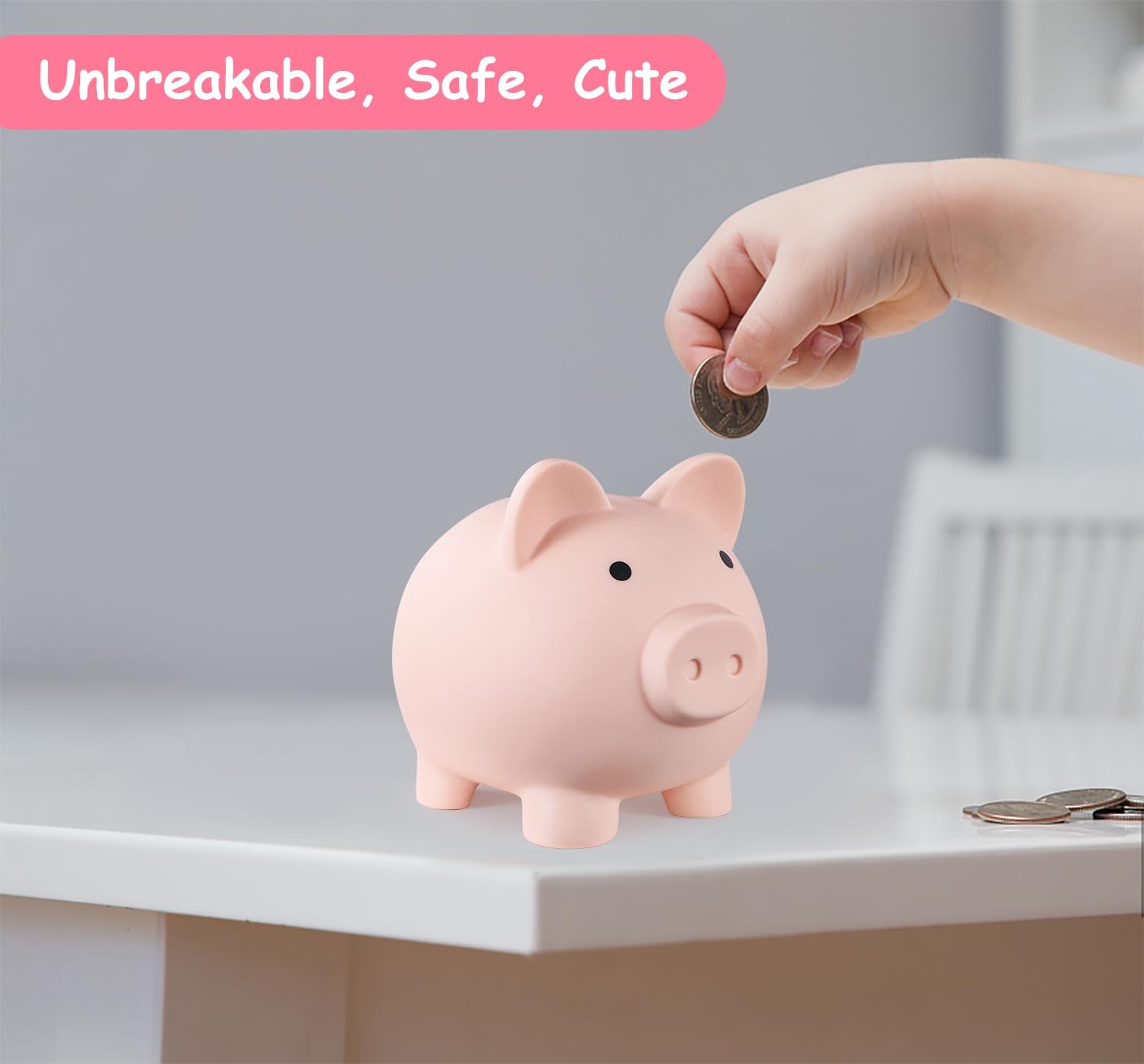PJDRLLC Unbreakable Plastic Piggy Bank – Medium Size Coin Bank for Kids, Ideal Gift for Birthday, Easter, Christmas (Flesh-Colour)