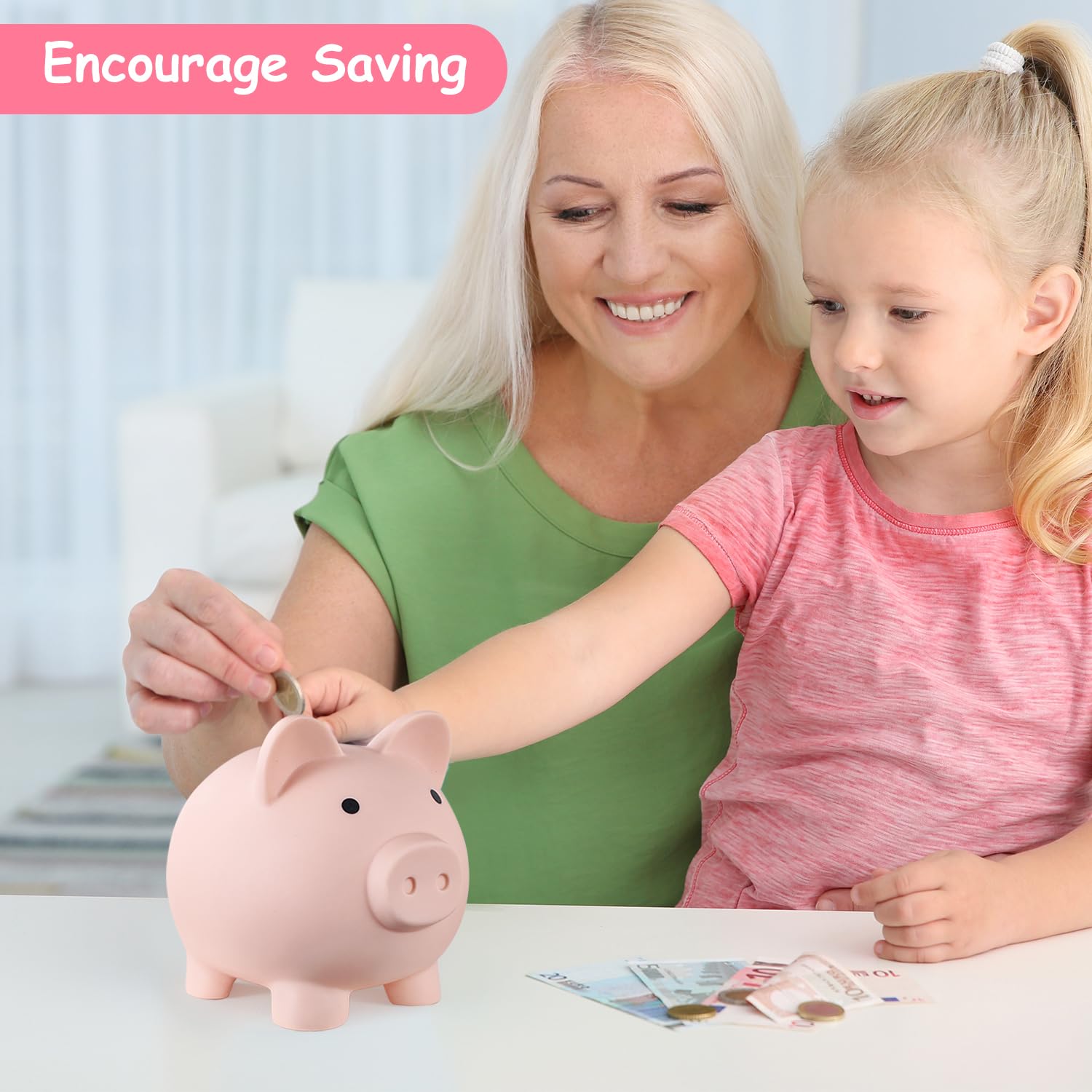 PJDRLLC Unbreakable Plastic Piggy Bank – Medium Size Coin Bank for Kids, Ideal Gift for Birthday, Easter, Christmas (Flesh-Colour)