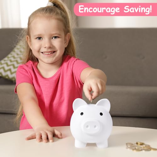 PJDRLLC White Large Piggy Bank - Unbreakable Plastic Coin Bank for Kids Ages 4-10