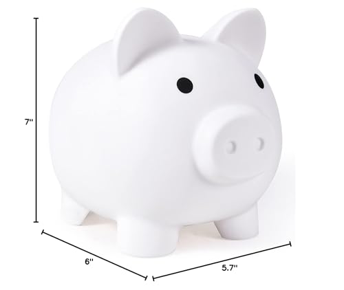 PJDRLLC White Large Piggy Bank - Unbreakable Plastic Coin Bank for Kids Ages 4-10