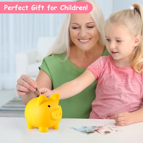 PJDRLLC Yellow Unbreakable Plastic Piggy Bank – Medium Coin Bank for Kids Ages 4-10