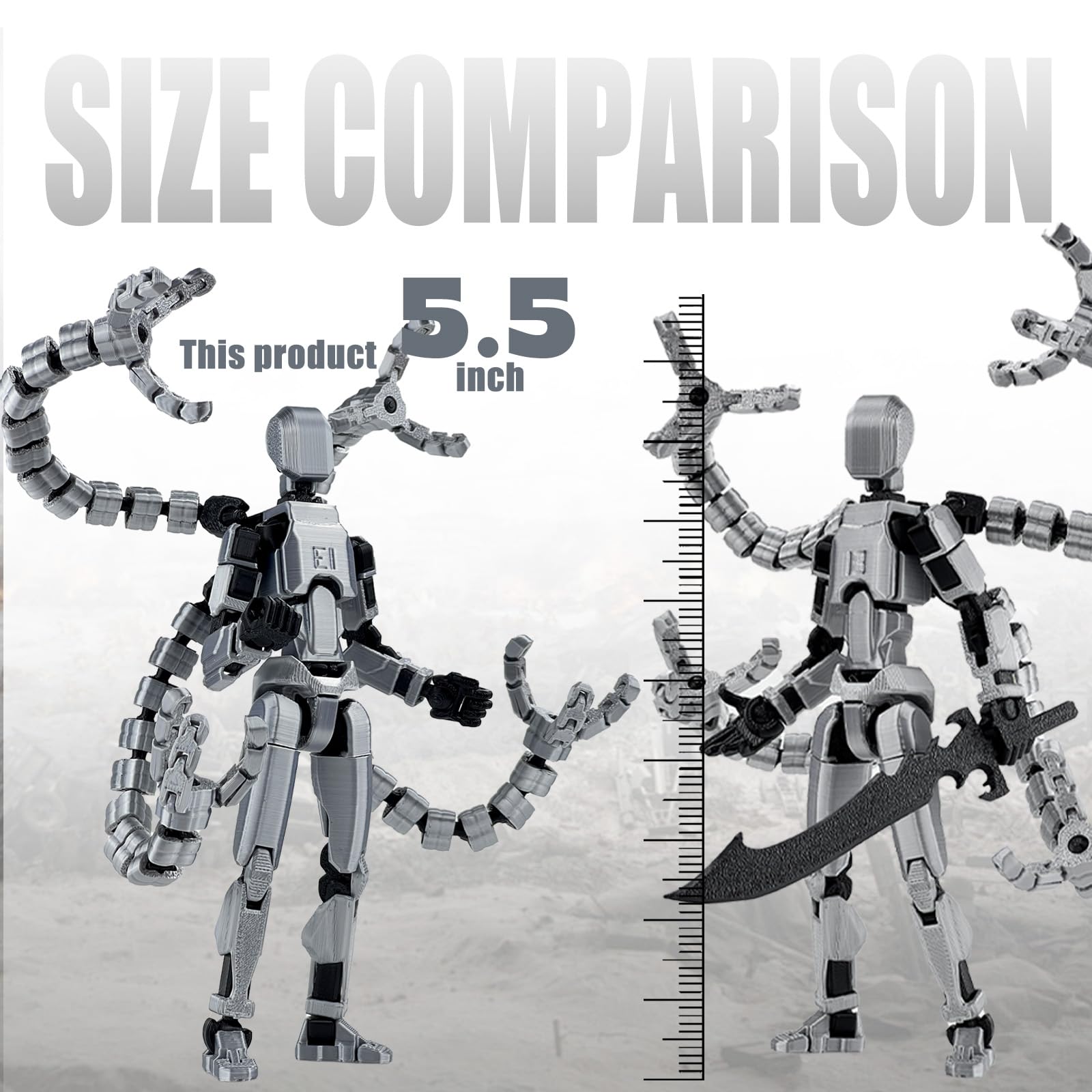 PkghoKids T13 Fully Jointed Action Figure with 3 Hand Types and 5 Weapons, 3D Printed PETG, Already Assembled